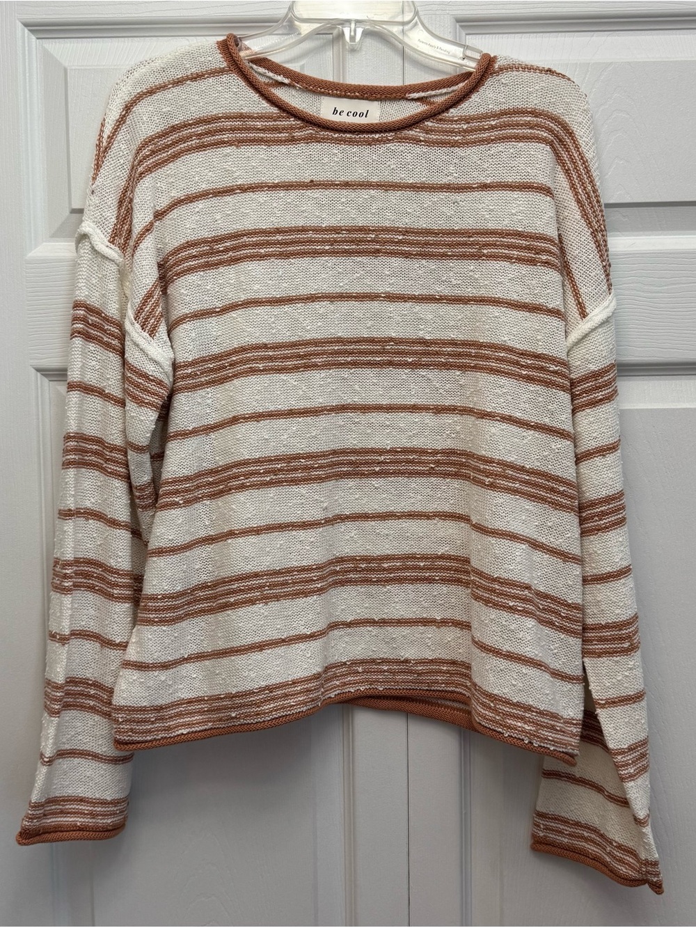 BE COOL Cream and Rust Striped Oversized Rinbed Sweater Stunning Large